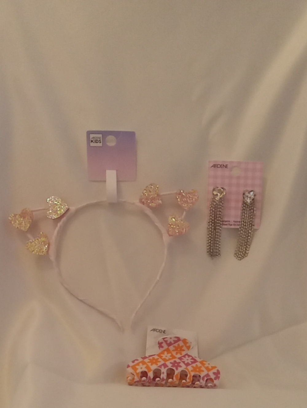 Ardene Kids Pink Glitter Heart Headband with Gold Sparkle Hearts